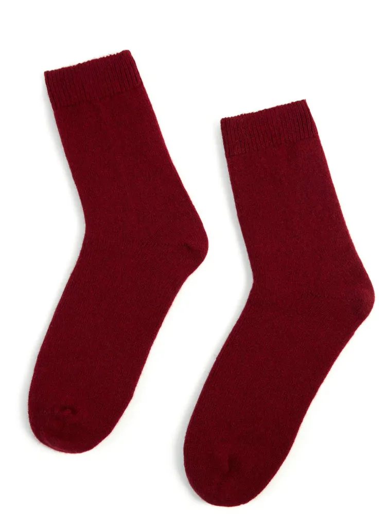 Unisex Cashmere Rib Knit Bed Socks Bordeaux - Gobi Cashmere