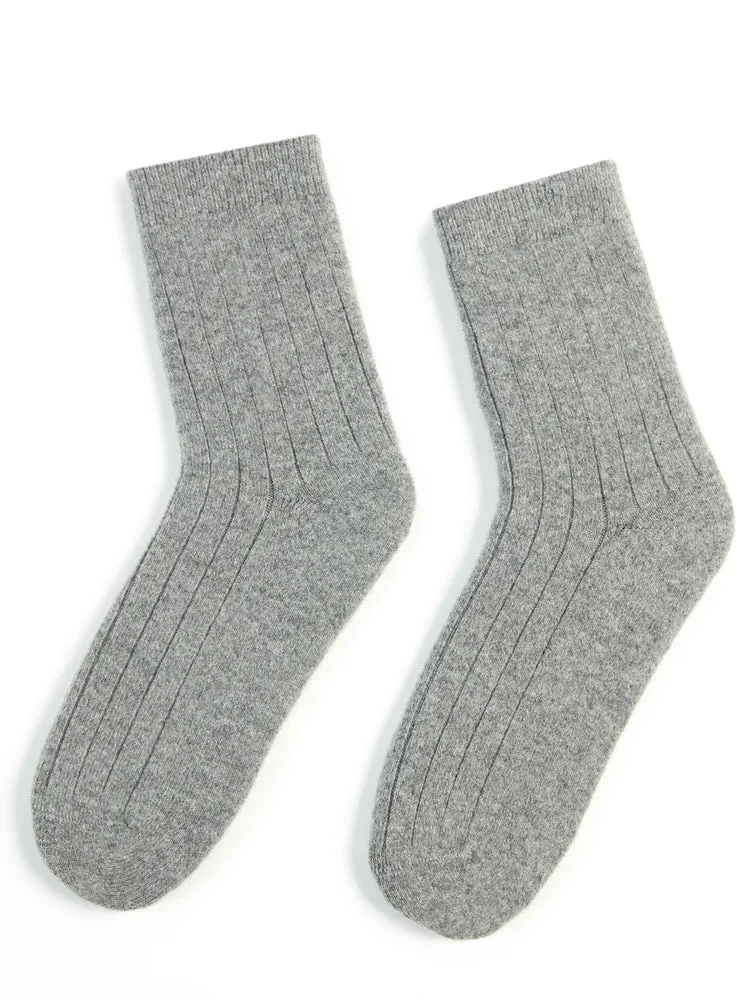 Unisex Cashmere Trim Knit Bed Socks Sharkskin - Gobi Cashmere