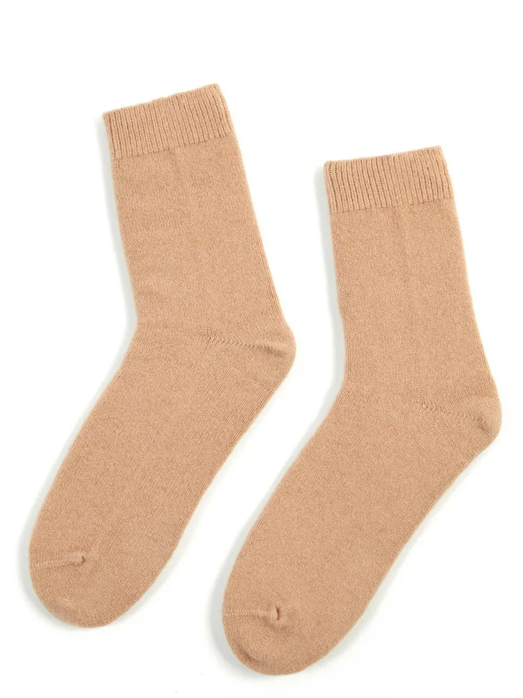 Women's Trim Knit Socks Brown - Gobi Cashmere