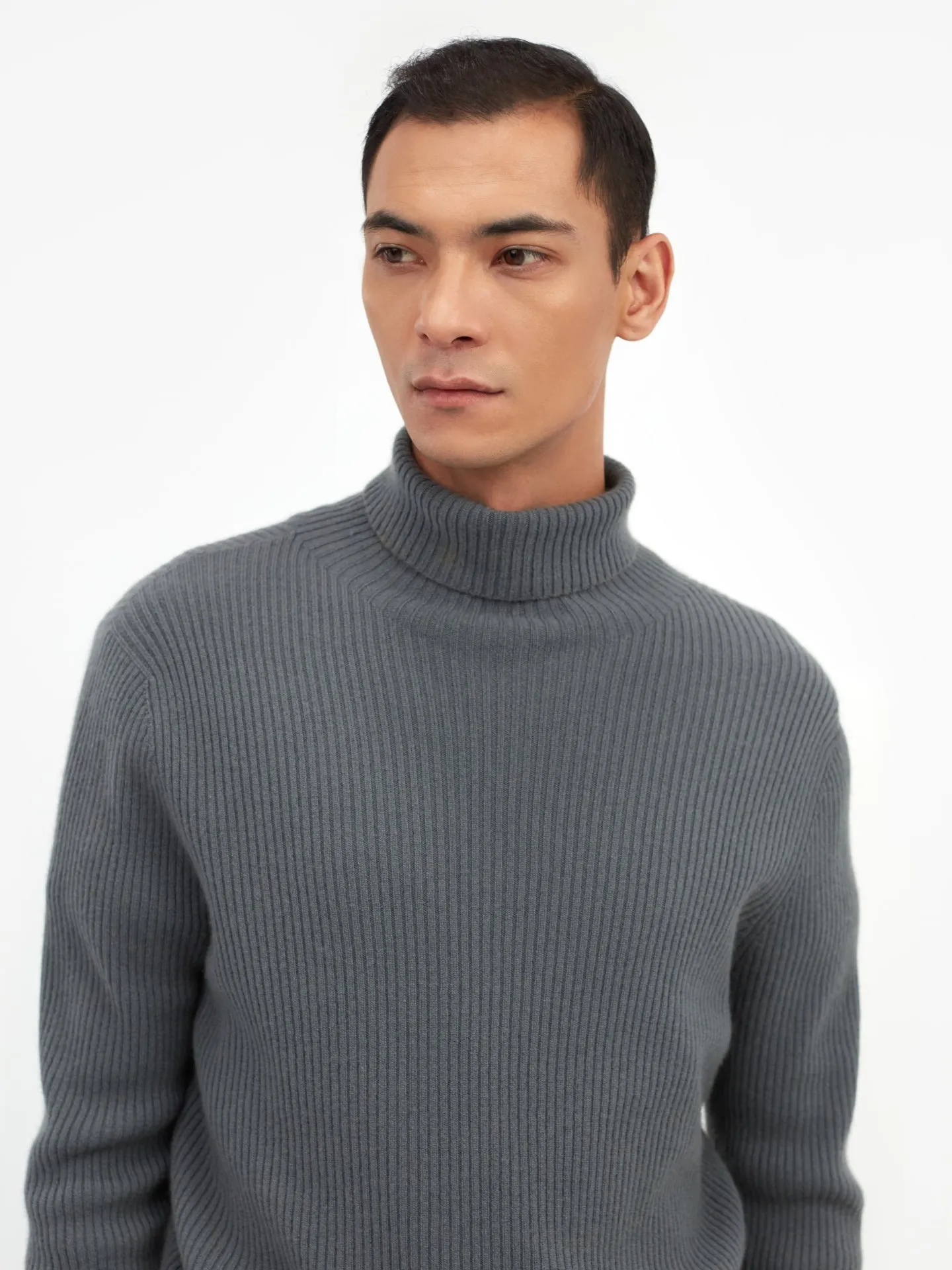 Men's Cashmere 3D Men's Turtleneck Sweater Neutral Gray - Gobi Cashmere