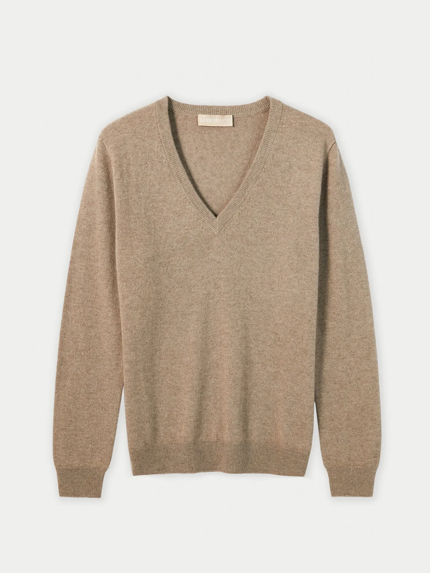Women's Cashmere V-Neck Sweater Taupe- Gobi Cashmere