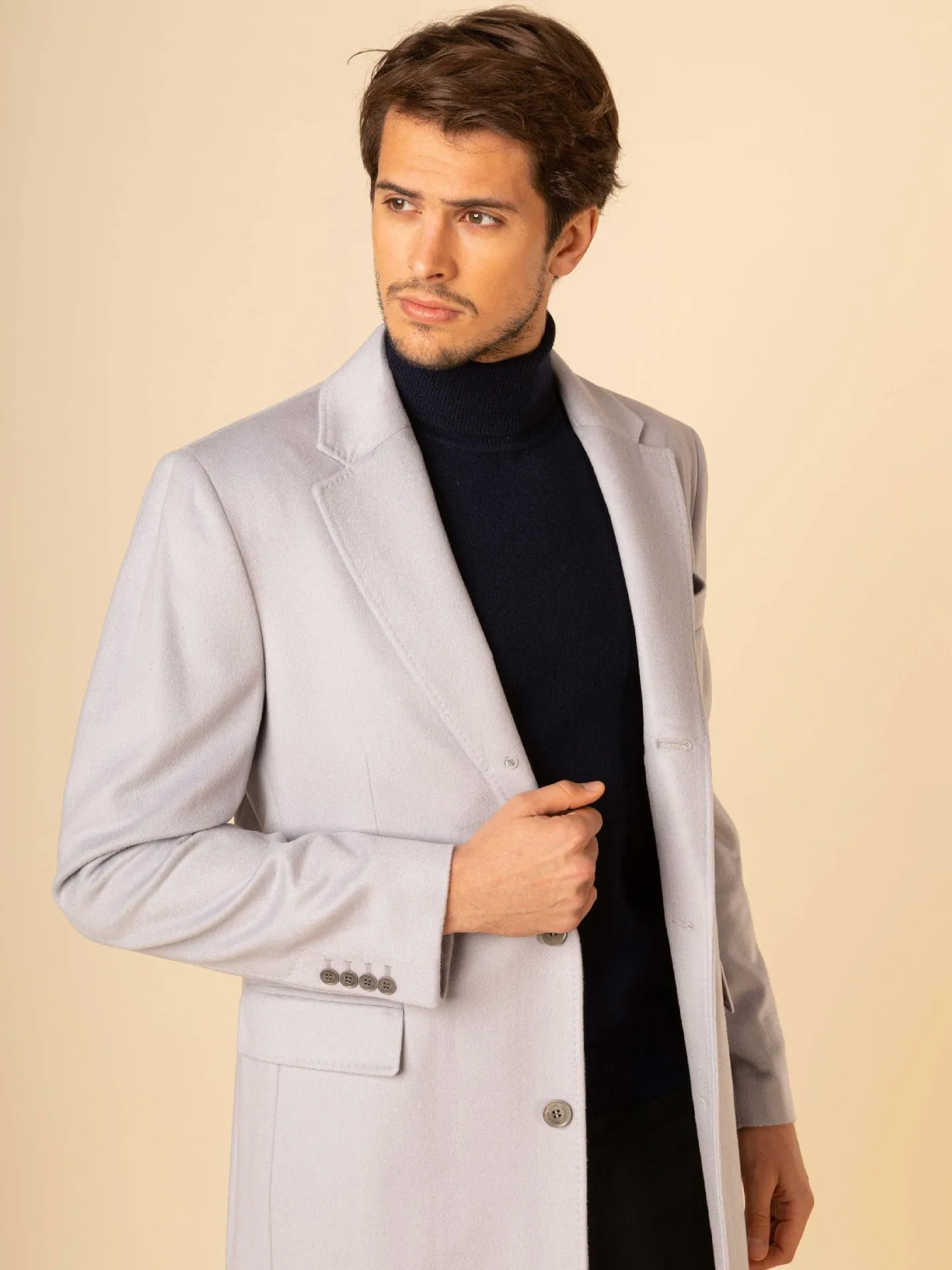 Men's Cashmere Classic Lapel Coat Gray Dawn - Gobi Cashmere