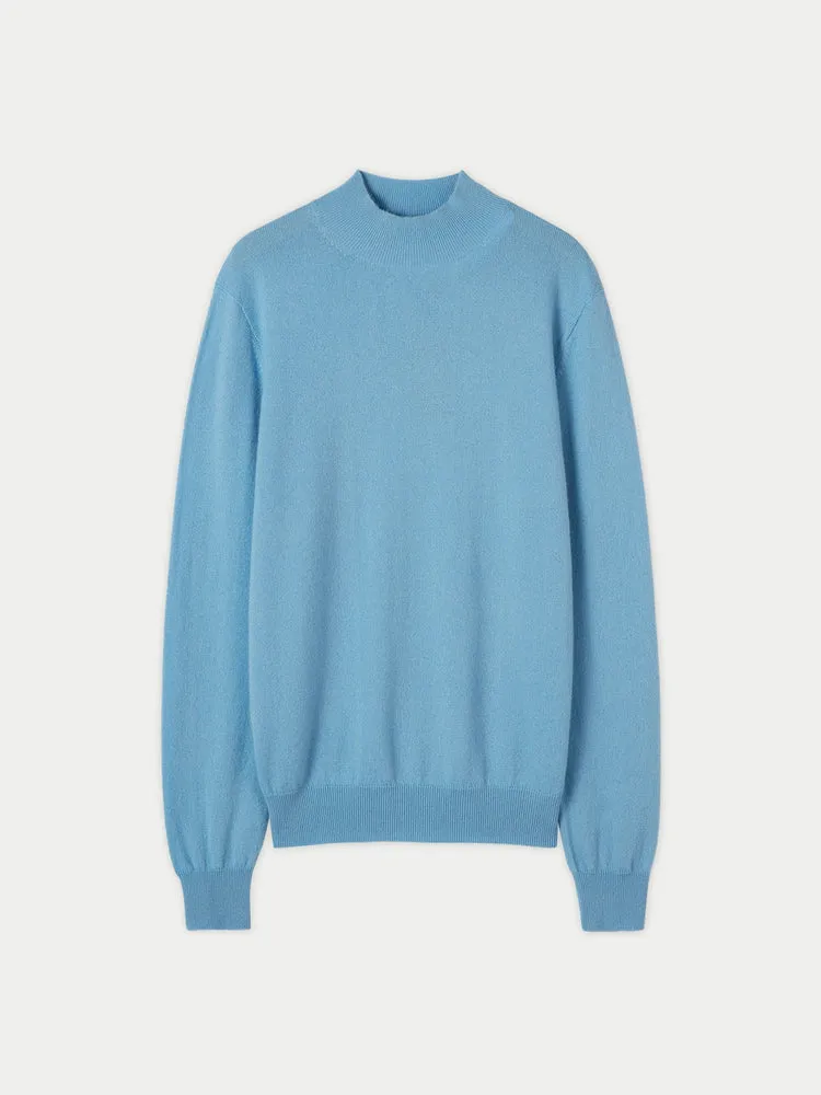 Men's Cashmere Mock Neck Sweater Azure Blue - Gobi Cashmere