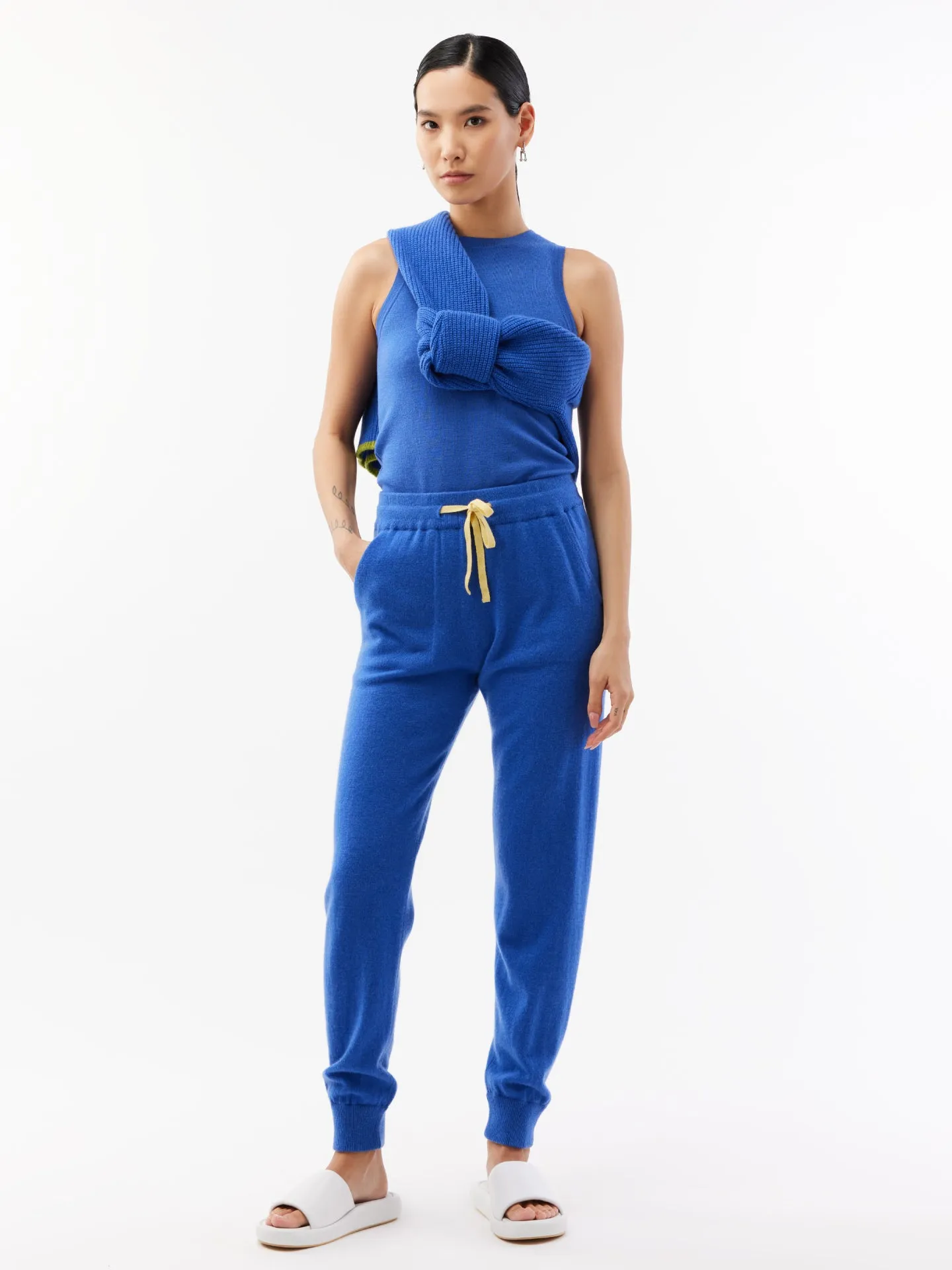 Women's Cashmere Contrasted Cuffer Jogger Strong Blue - Gobi Cashmere