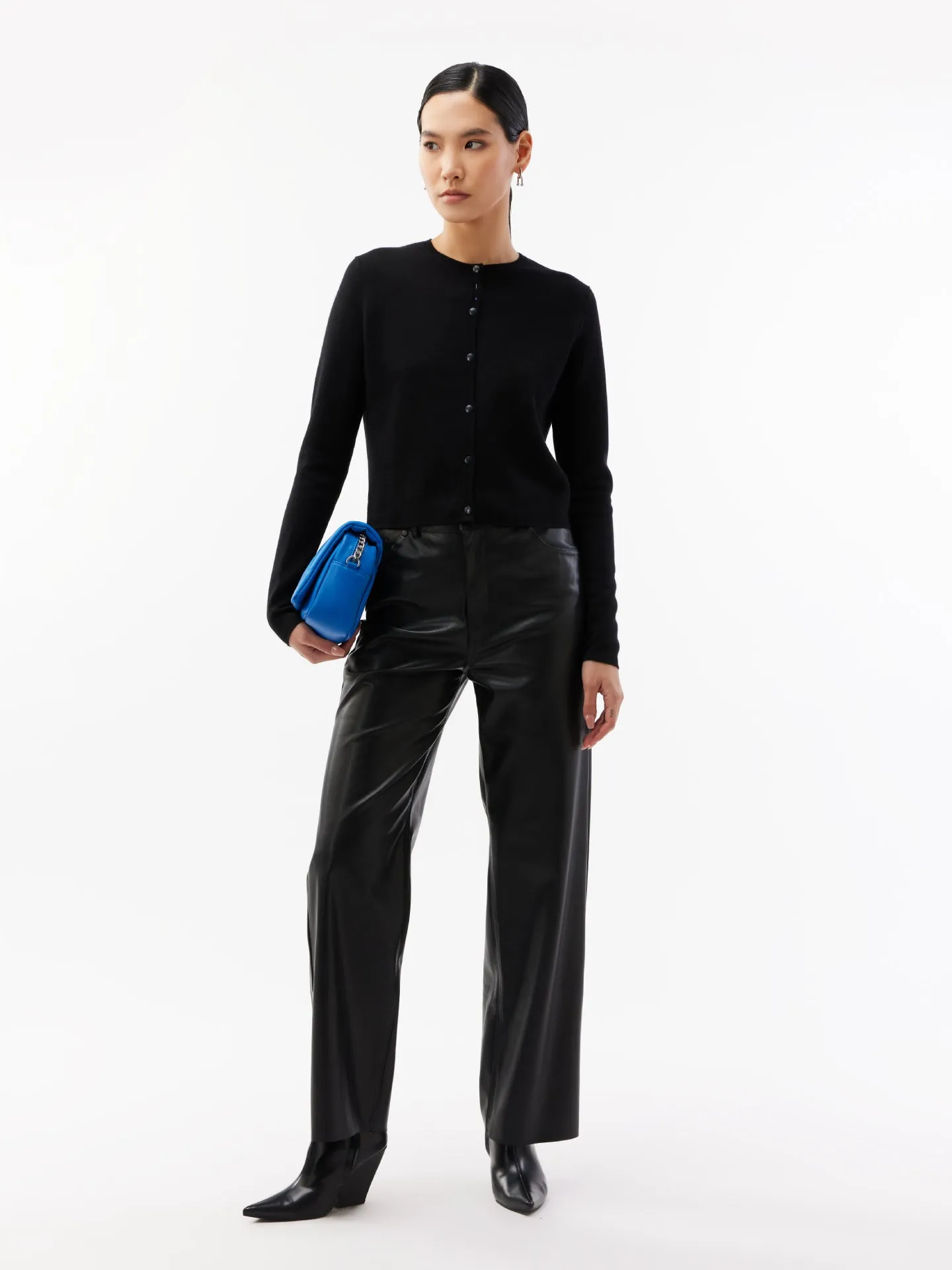 Women's Silk Cashmere Cropped Cardigan Black - Gobi Cashmere