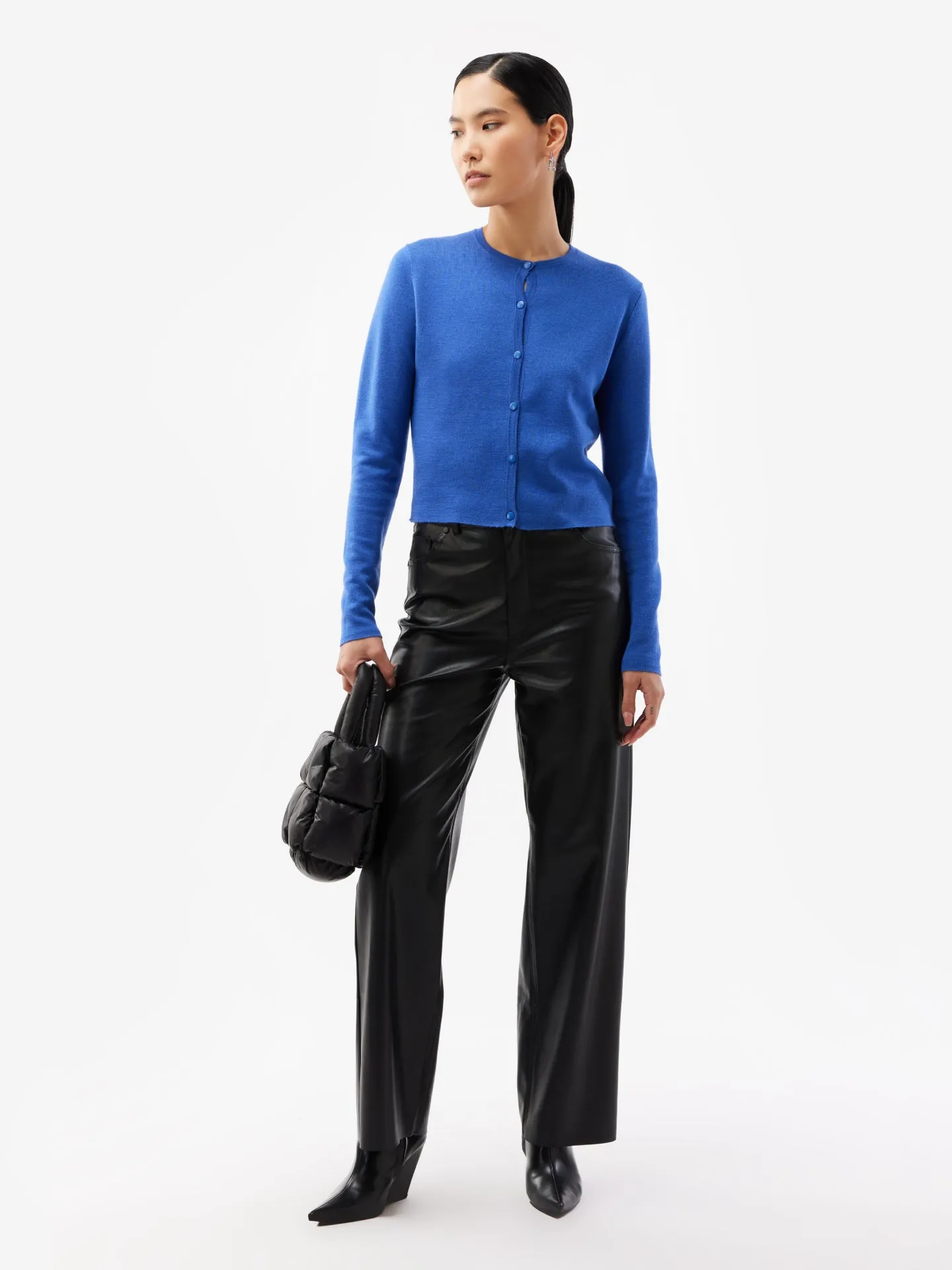 Women's Silk Cashmere Cropped Cardigan Nautical Blue - Gobi Cashmere