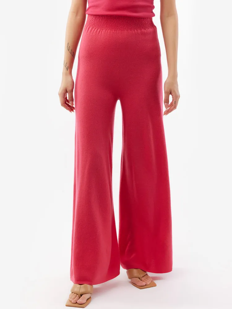 Women's 3D Wide Leg Cashmere Pants Rose Red -Gobi Cashmere