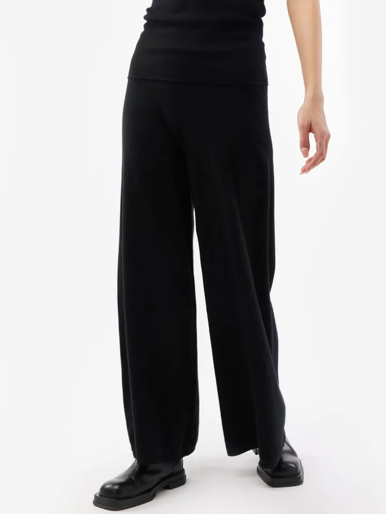 Women's Cashmere 3D Wide Leg Pants Black -Gobi Cashmere