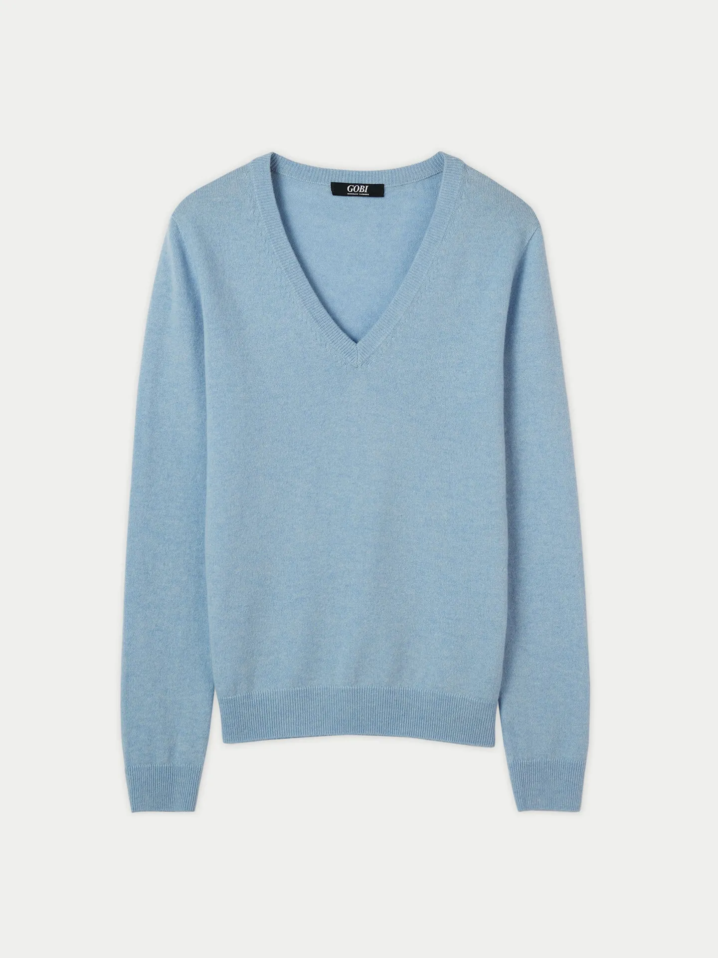 Women's Cashmere Basic V-Neck Sweater Light Blue - Gobi Cashmere