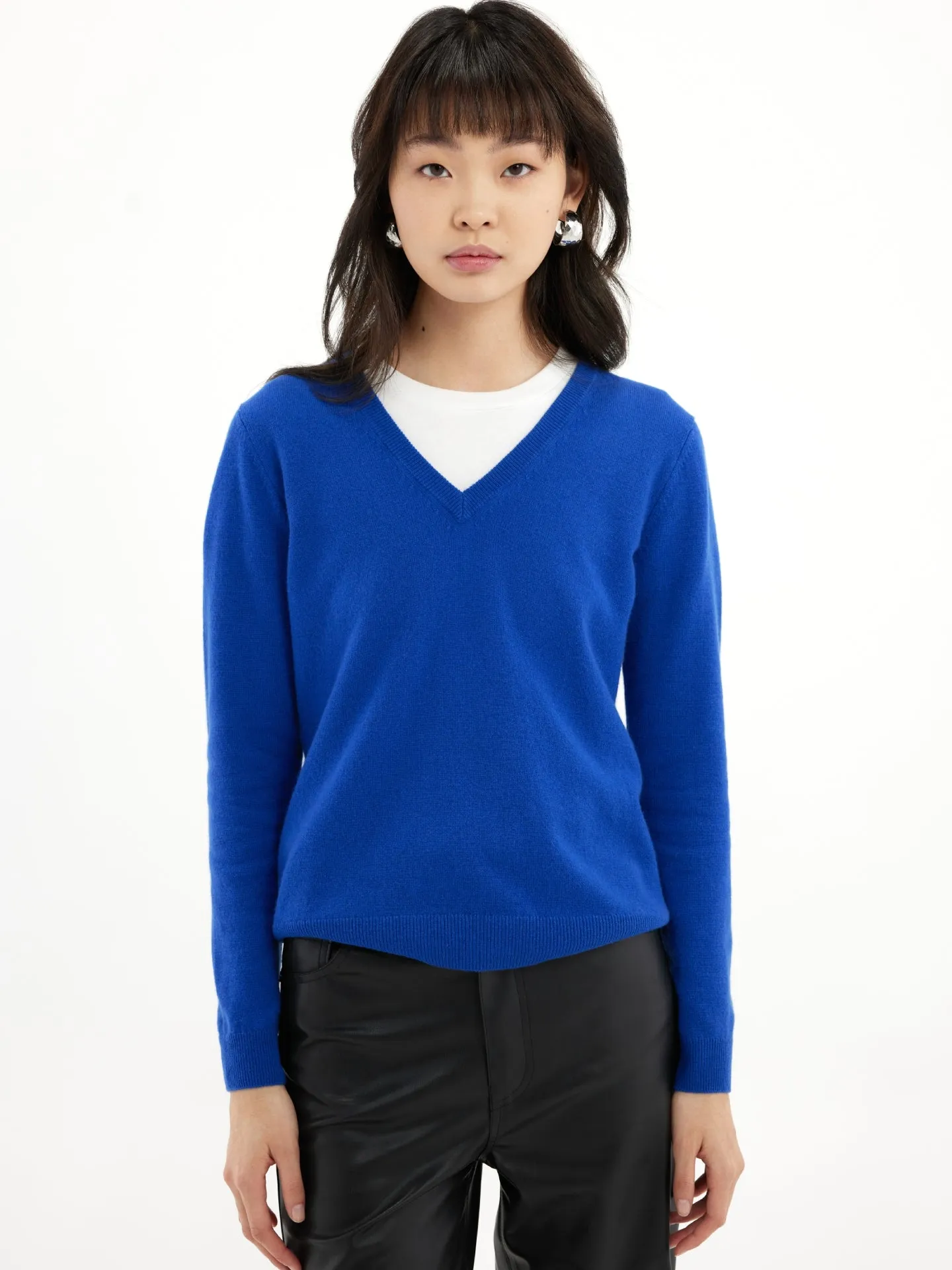 Women's Cashmere V-Neck Sweater Snorkel Blue - Gobi Cashmere