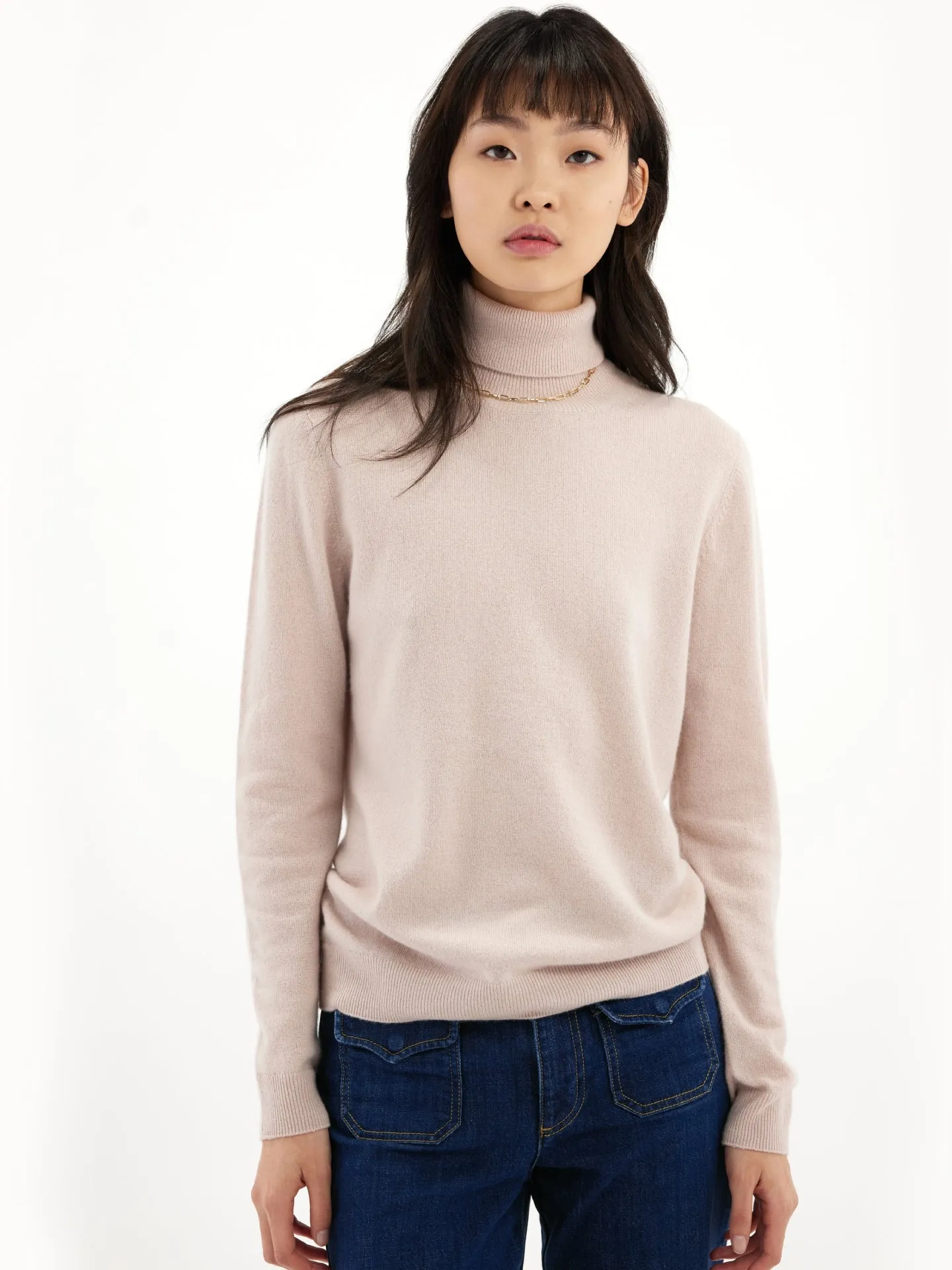 Women's Basic Turtle Neck Sweater Rose Smoke - Gobi Cashmere