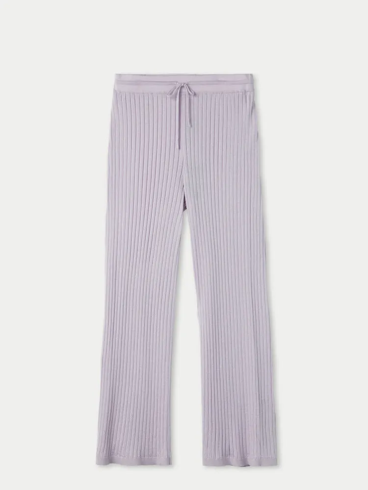 Women's Silk Cashmere Knit Ribbed Pants Orchid Tint - Gobi Cashmere