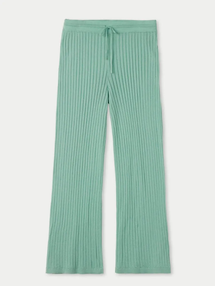 Women's Silk Cashmere Knit Ribbed Pants Gray Mist - Gobi Cashmere