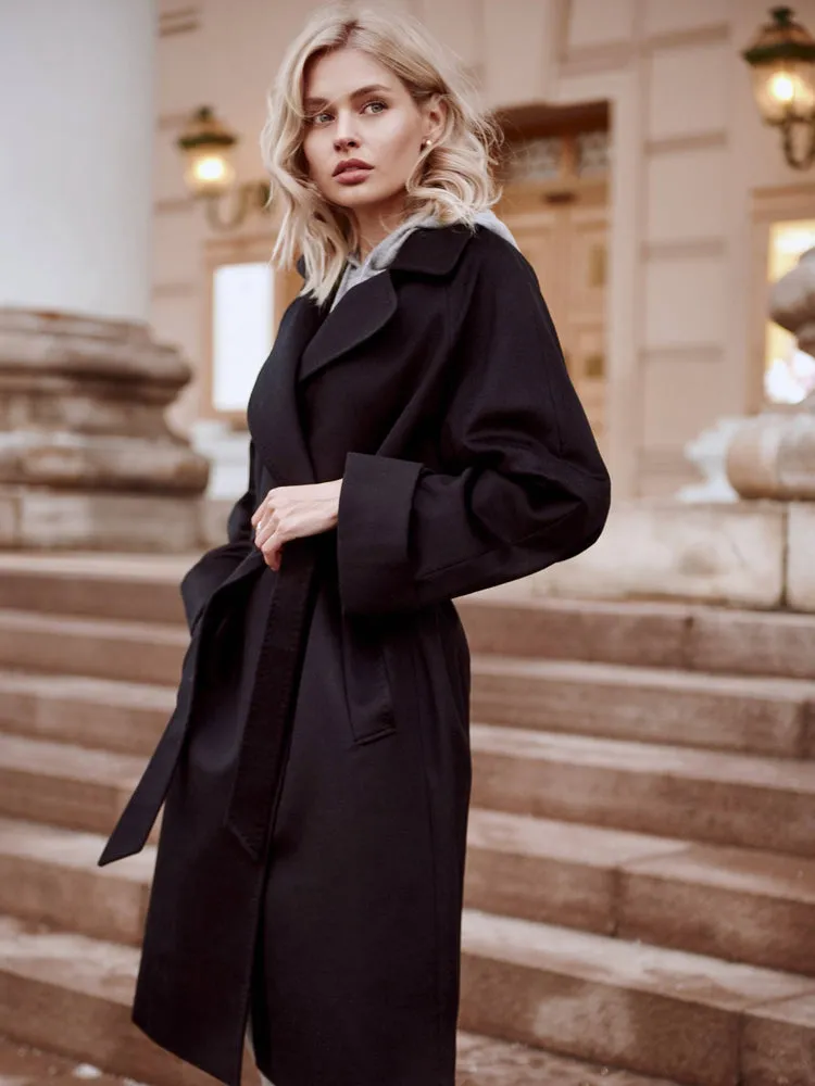 Women's Cashmere Notch Lapel Coat Black - Gobi Cashmere
