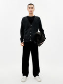 Men's Charcoal Cashmere V-neck Cardigan worn by model, front view on white background