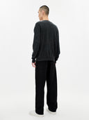 Men's Charcoal Cashmere V-neck Cardigan worn by model, back view on white background