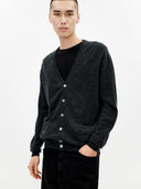 Men's Charcoal Cashmere V-neck Cardigan worn by model, front view on white background
