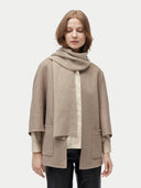 Unisex Organic Cashmere Fisherman Knit Scarf Warm Grey worn by model, detail view on white background