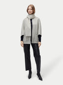 Unisex Pure Cashmere Warmth Woven Scarf Moonstruck worn by model, detail view on white background #color_soft-mist