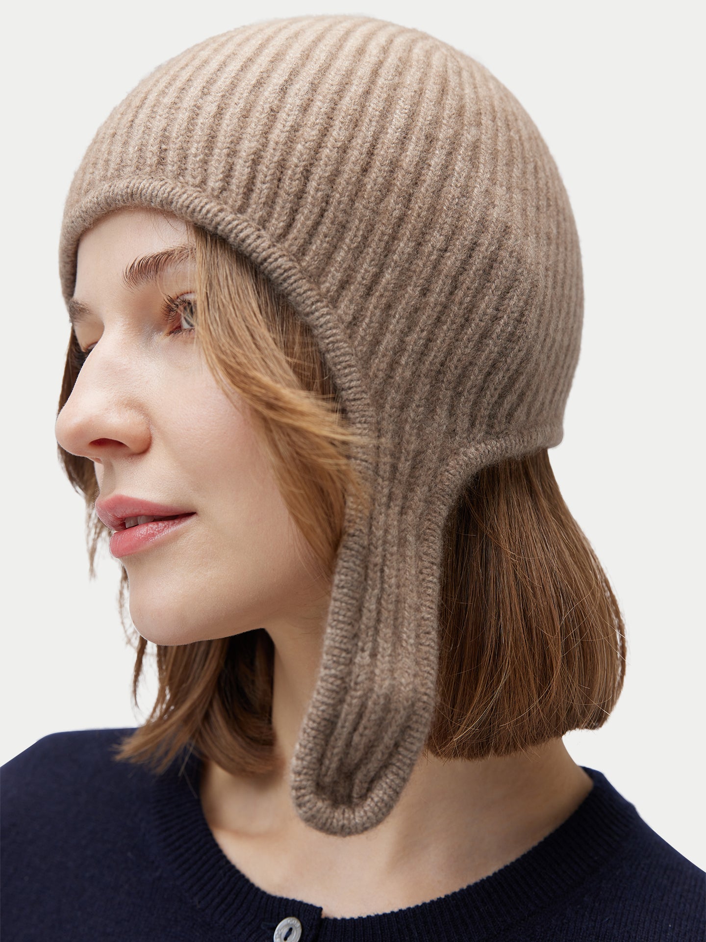 Unisex Cashmere Knitted Aviator Cap Taupe - Gobi Cashmere