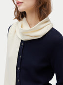 Unisex Cashmere Fisherman Knit Scarf White worn by model, detail view on white background