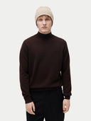 Unisex Organic Cashmere Rib Knit Beanie Warm Grey  worn by model, front view on white background
