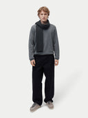 Unisex Cashmere Fisherman Knit Scarf Charcoal worn by model, detail view on white background