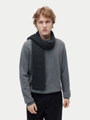 Unisex Cashmere Fisherman Knit Scarf Charcoal worn by model, detail view on white background