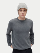 Unisex Cashmere Rib Knit Hat Vapor Blue  worn by model, front view on white background