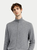 Mens' Dim Gray  Cashmere Cardigan worn by model, detail view on white background