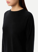 Women's Seamless Crewneck Cashmere Dress Black worn by model detail view on white background