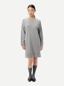 Women's Seamless Crewneck Cashmere Dress High Rise worn by model front view on white background
