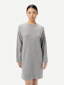 Women's Seamless Crewneck Cashmere Dress High Rise worn by model detail view on white background
