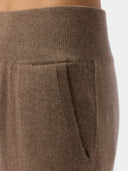 Women's Wide-Leg Cashmere Pants Taupe  worn by model, detail view on white background