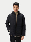 Men's CashmereTECH Jacket Black worn by model, detail view on white background