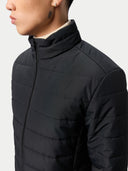 Men's CashmereTECH Jacket Black worn by model, detail view on white background