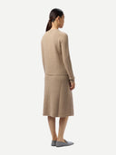 Women's Cropped Crewneck Cashmere Sweater Warm Grey worn by model, back view on white background