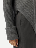Women's Cashmere Sweater with Detachable Collar Stone Gray worn by model, detail view on white background