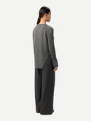 Women's Cashmere Sweater with Detachable Collar Stone Gray worn by model, side view on white background