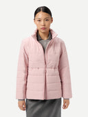 Women's CashmereTECH Jacket Pink worn by model, detail view on white background