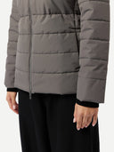 Women's CashmereTECH Jacket Dim Gray worn by model, detail view on white background
