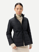 Women's CashmereTECH Jacket Black worn by model, detail view on white background