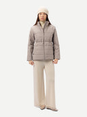 Women's CashmereTECH Jacket Cement worn by model, front view on white background
