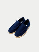 Unisex Navy Cashmere Loafers detail view on white background