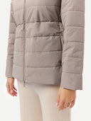Women's CashmereTECH Jacket Cement worn by model, detail view on white background
