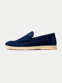 Unisex Navy Cashmere Loafers side view on white background