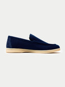 Unisex Navy Cashmere Loafers side view on white background