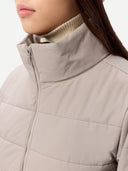 Women's CashmereTECH Jacket Cement worn by model, detail view on white background