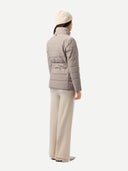 Women's CashmereTECH Jacket Cement worn by model, back view on white background