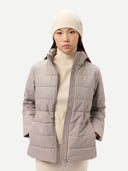 Women's CashmereTECH Jacket Cement worn by model, detail view on white background